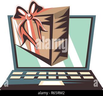 Computer portatile con dono illustrazione vettoriale design Illustrazione Vettoriale