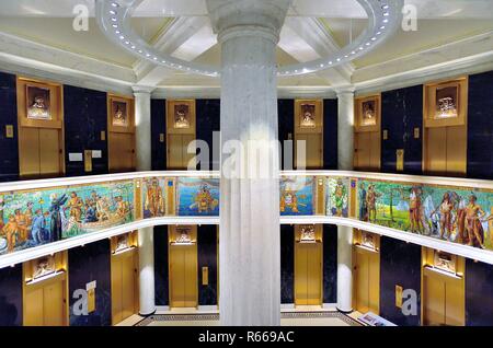 Chicago, Illinois, Stati Uniti d'America. La bellissima, artistico ed ornato lobby e mexxaine del Marquette Building, completato nel 1895. Foto Stock