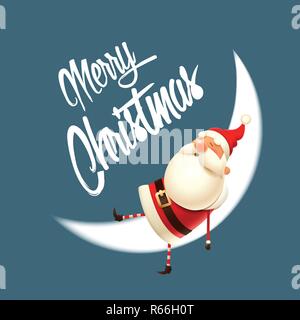 Santa Claus dormire sulla luna - Buon Natale illustrazione card Illustrazione Vettoriale