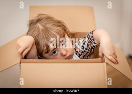 Ragazza fuori della scatola Foto Stock