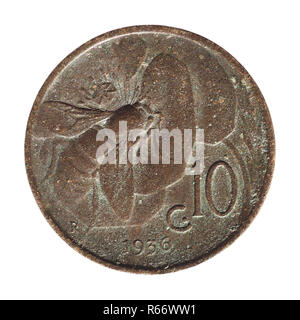 10 cent, Italia isolato su bianco Foto Stock