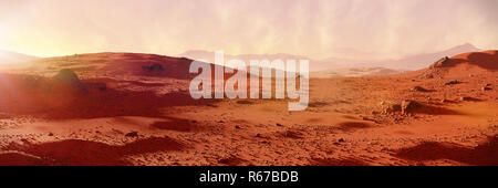 Paesaggio sul pianeta Marte, scenic deserto sul pianeta rosso Foto Stock