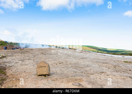 Il Geisyr (il grande Geysir) in Haukadalur Foto Stock