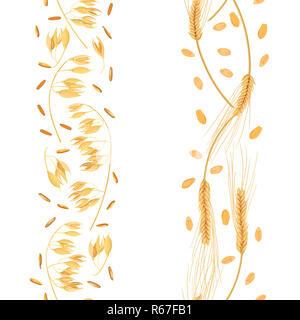 Strisce di frumento e orecchie di avena con grani seamless pattern. I picchi d'oro. Un covone Foto Stock