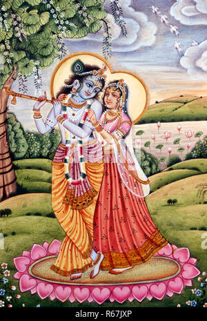 Radha Krishna pittura in miniatura Foto Stock