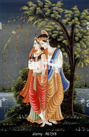 La pittura in miniatura di radha krishna, India Foto Stock