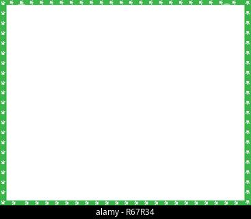 Vettore verde e il rettangolo bianco fatta di confine della zampa animale stampa isolati su sfondo bianco. Copia modello di spazio, border, un quadro di riferimento, photo frame, p Illustrazione Vettoriale
