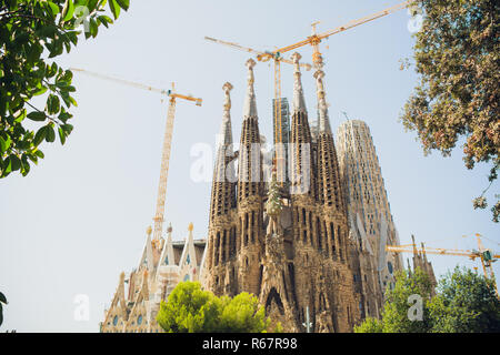Barcellona, Spagna - Luglio 12, 2018: chiesa della Sagrada Familia Temple Expiatori de la Sagrada Famalia a Barcellona, Spagna. Progettato da Antoni Gaudi, Sito Patrimonio Mondiale dell'UNESCO. Foto Stock