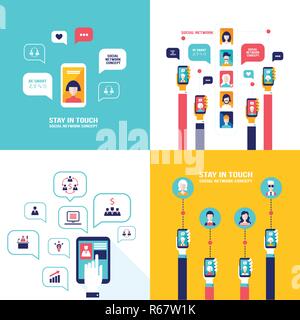 Social Network Banner tecnologia impostare le comunicazioni degli utenti sul web e telefono cellulare illustrazione vettoriale Illustrazione Vettoriale