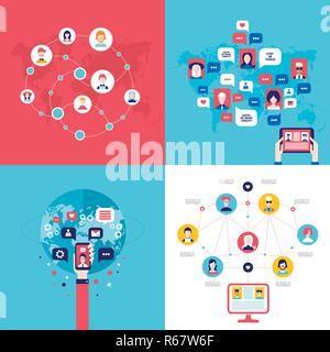 Social Network Banner tecnologia impostare le comunicazioni degli utenti sul web concetto illustrazione vettoriale Illustrazione Vettoriale