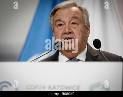 Pechino, Polonia. 3 dicembre, 2018. Segretario Generale delle Nazioni Unite Antonio Guterres risolve la Conferenza delle Nazioni Unite sui cambiamenti climatici a Katowice, Polonia, Dicembre 3, 2018. Credito: Jaap Arriens/Xinhua/Alamy Live News Foto Stock