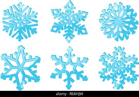 I fiocchi di neve. Set di blue 3d inverno simboli Illustrazione Vettoriale
