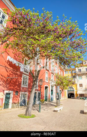 Affascinante quartiere di Alfama a Lisbona, Portogallo Foto Stock