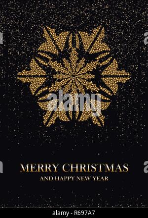 Golden il simbolo del fiocco di neve su uno sfondo nero cartolina Illustrazione Vettoriale