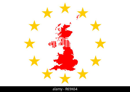 Brexit Gran Bretagna Mappa con stelle europee cerchio Foto Stock