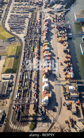 Vista aerea, Duisport, container port, porto di Duisburg, logistica, trasporto merci, Duisburg, la zona della Ruhr, Renania settentrionale-Vestfalia Foto Stock