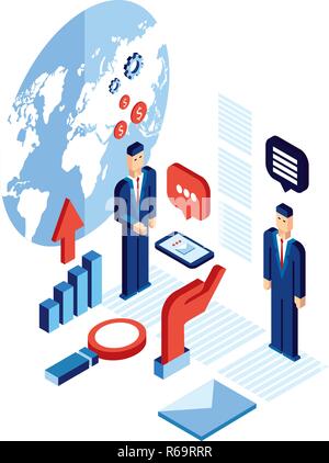 Imprenditore persone isometrica di business di successo della tecnologia di comunicazione concetto illustrazione vettoriale Illustrazione Vettoriale