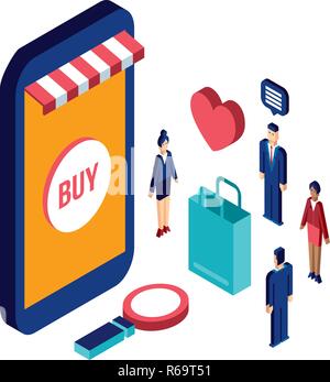 Appartamento 3D isometrica concezione del design e dello shopping di e-commerce illustrazione vettoriale Illustrazione Vettoriale