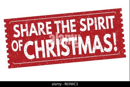 Condividere lo spirito del Natale di firmare o di timbro su sfondo bianco, illustrazione vettoriale Illustrazione Vettoriale