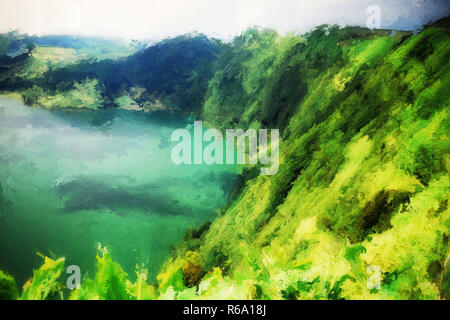 La pittura digitale delle Sete Cidades in Sao Miguel, Azzorre Foto Stock