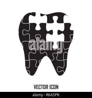 Dente del puzzle,carie dentaria icona, illustrazione vettoriale Illustrazione Vettoriale
