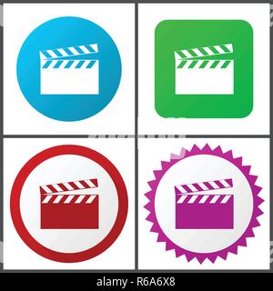 Video rosso, blu, verde e rosa vector icon set. Web icone. Design piatto segni e simboli facili da modificare Illustrazione Vettoriale