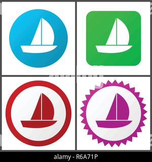 Yacht rosso, blu, verde e rosa vector icon set. Web icone. Design piatto segni e simboli facili da modificare Illustrazione Vettoriale