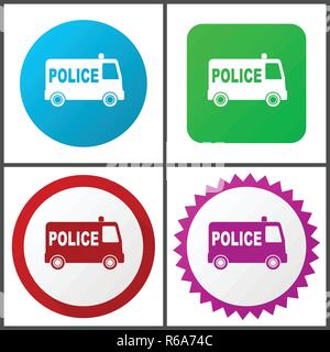 La polizia rosso, blu, verde e rosa vector icon set. Web icone. Design piatto segni e simboli facili da modificare Illustrazione Vettoriale