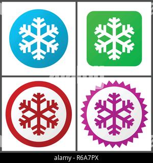 Neve rosso, blu, verde e rosa vector icon set. Web icone. Design piatto segni e simboli facili da modificare Illustrazione Vettoriale