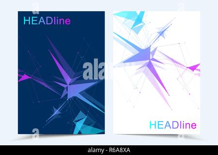 Vettore di Business modelli per brochure, coperchio, flyer, relazione annuale, il foglio illustrativo. Composizione astratta con struttura di molecola, punti, linee. Flusso d'onda. Scienza e medicina, tecnologia sfondo Illustrazione Vettoriale