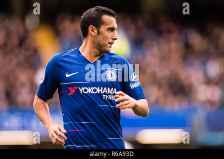 Londra, Inghilterra - 02 dicembre: Pedro del Chelsea FC si affaccia su durante il match di Premier League tra Chelsea FC e Fulham FC a Stamford Bridge il 2 dicembre 2018 a Londra, Regno Unito. (Foto di Sebastian Frej/MB Media/) Foto Stock