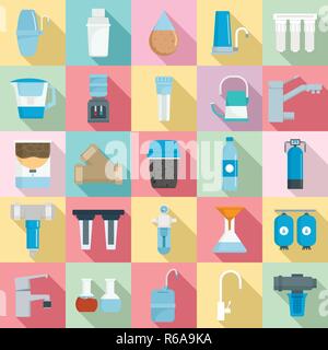 L'acqua del filtro icon set. Set piatto di filtro acqua icone vettoriali per il web design Illustrazione Vettoriale