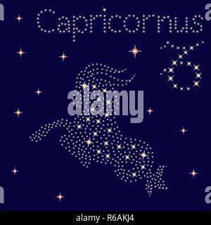Segno zodiacale Capricornus su uno sfondo di cielo stellato, illustrazione vettoriale Illustrazione Vettoriale