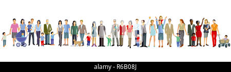 Famiglie e generazione sono insieme, illustrazione Foto Stock