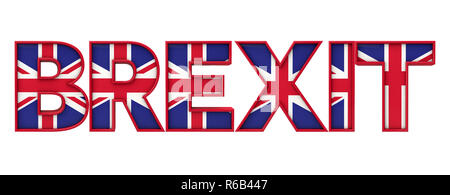 Brexit parola fatta da union jack flag lettering. Il rendering 3D Foto Stock