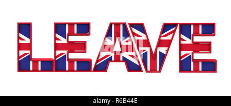 Lasciare la parola fatta da union jack flag lettering. Il rendering 3D Foto Stock