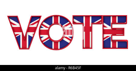 Voto parola fatta da union jack flag lettering. Il rendering 3D Foto Stock