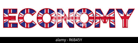 Economia parola fatta da union jack flag lettering. Il rendering 3D Foto Stock