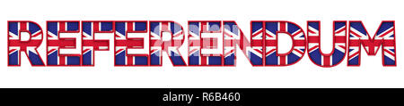 Referendum parola fatta da union jack flag lettering. Il rendering 3D Foto Stock