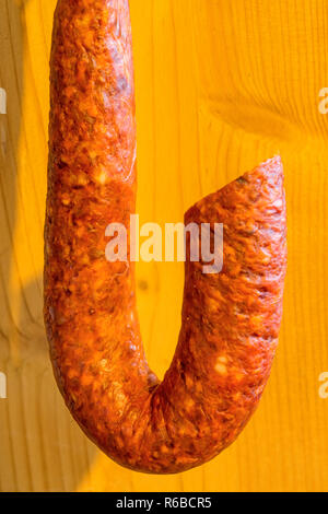 Il chorizo, salsiccia di Spagna Foto Stock