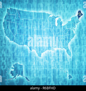 Maine sulla mappa di Stati Uniti d'America Foto Stock