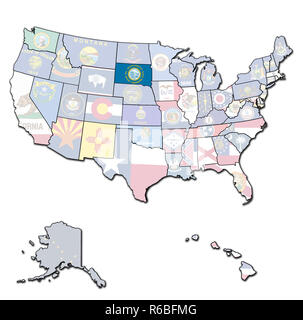 Dakota del sud sulla mappa di Stati Uniti d'America Foto Stock