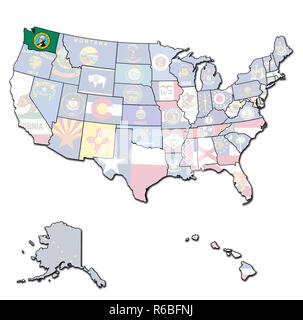 Washington sulla mappa di Stati Uniti d'America Foto Stock