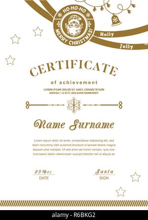 Bianco certificato di Natale con Babbo Natale. Semplice design monocromatico elementi Illustrazione Vettoriale