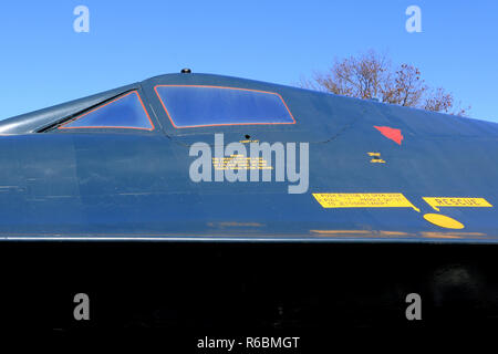 Tettuccio cabina di pilotaggio di un pensionato di Lockheed SR-71 "Blackbird" Mach 3+ strategico aerei di ricognizione presso l'U.S. Rucola e Space Center in Huntsville, AL Foto Stock