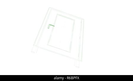 3D rendering di un blueprint porta isolata su bianco Foto Stock