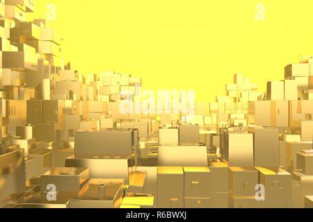 Ricchezza ricco concetto idea città dorata al tramonto i raggi dello spazio astratto sfondo.3D rendering illustrazione Foto Stock