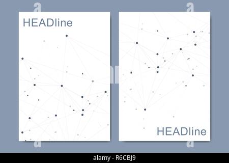 Moderno vettore modelli per brochure, coperchio, banner, flyer, relazione annuale, il foglio illustrativo. L'arte astratta composizione con il collegamento di linee e punti. La tecnologia digitale, la scienza medica o concetto. Illustrazione Vettoriale