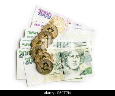 Golden bitcoins. Cryptocurrency. Foto Stock