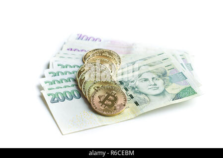 Golden bitcoins. Cryptocurrency. Foto Stock